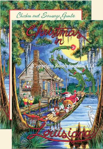 Louisiana Cajun Christmas Cards, Santa's Swamp Cabin